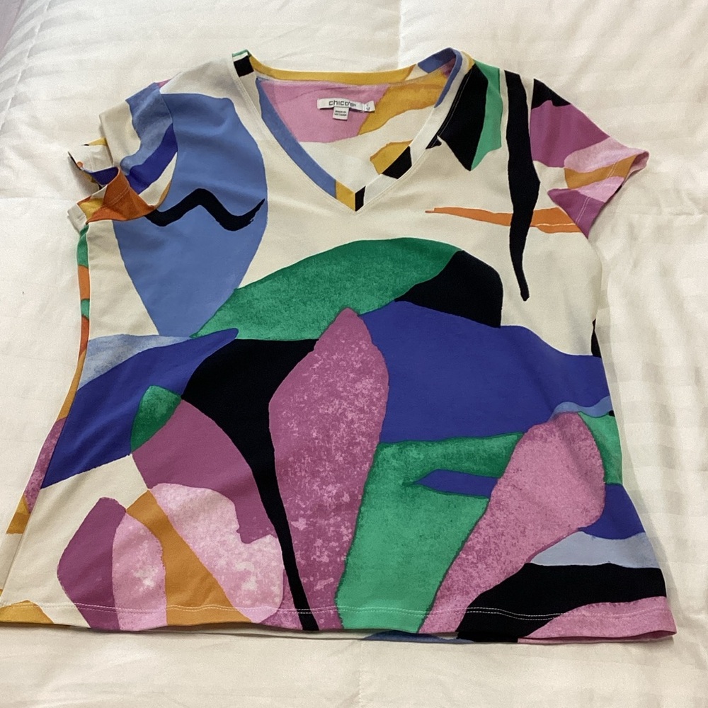 Chico's Multicolor Abstract Short Sleeve Top